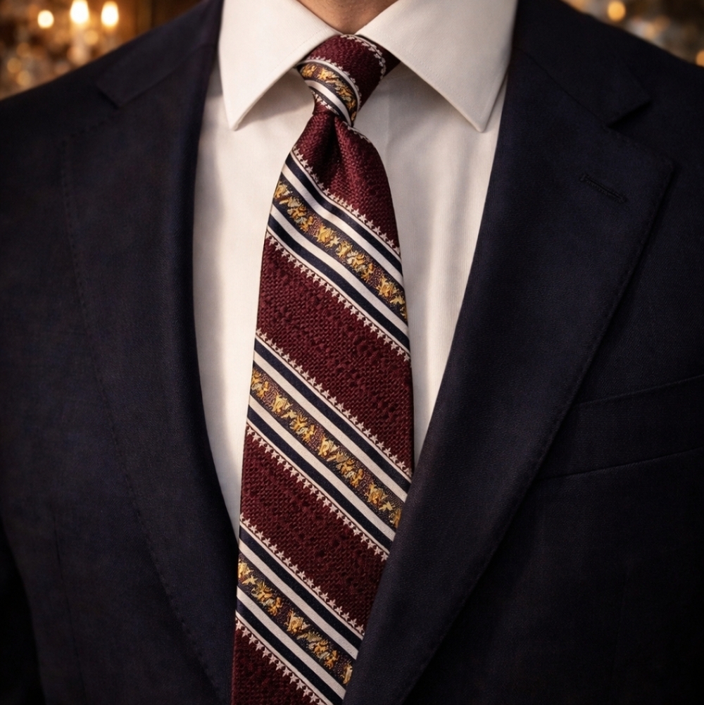 VINTAGE KAUFMANN'S MEN'S TIE BURGUNDY STRIPED MADE IN USA
